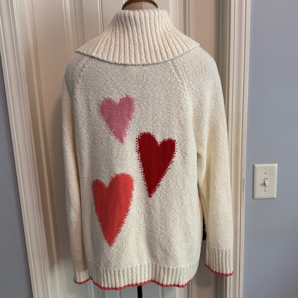 Anthropologie Maeve Cream Cardigan with Pink and Red Hearts Valentines - Picture 4 of 9